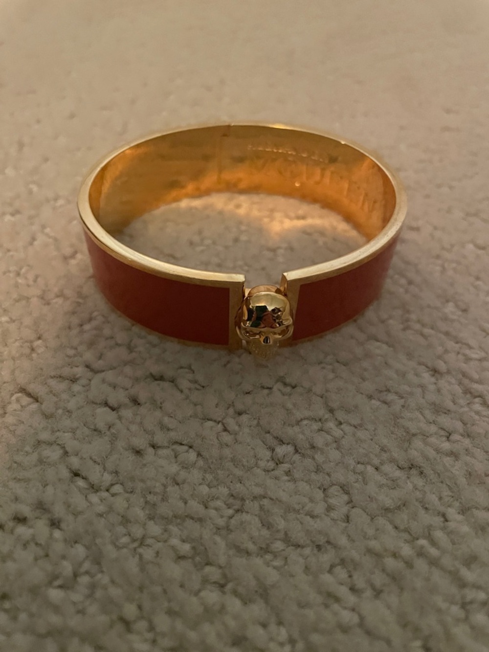 Alexander McQueen Gold-Tone Orange Enamel Skull Bangle